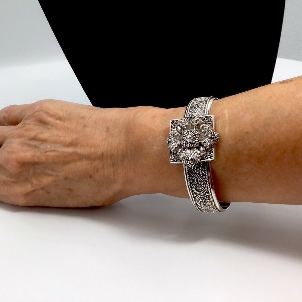 Sarda Sterling Silver Filigree Cuff Bracelet 37 Grams Size 7.25” - Picture 9 of 12